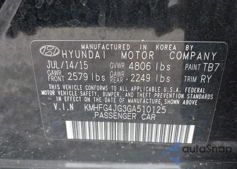 2016 Hyundai Azera z USA, uszkodzony, nr VIN KMHFG4JG3GA510125